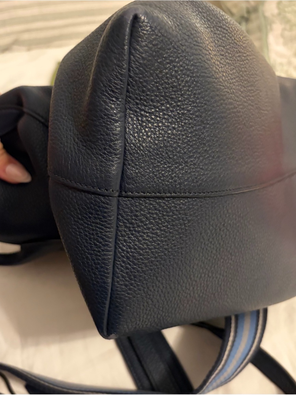 Prada Vitello Daino 2 Strap Navy Leather Bag with Striped Strap - Picture 9 of 10